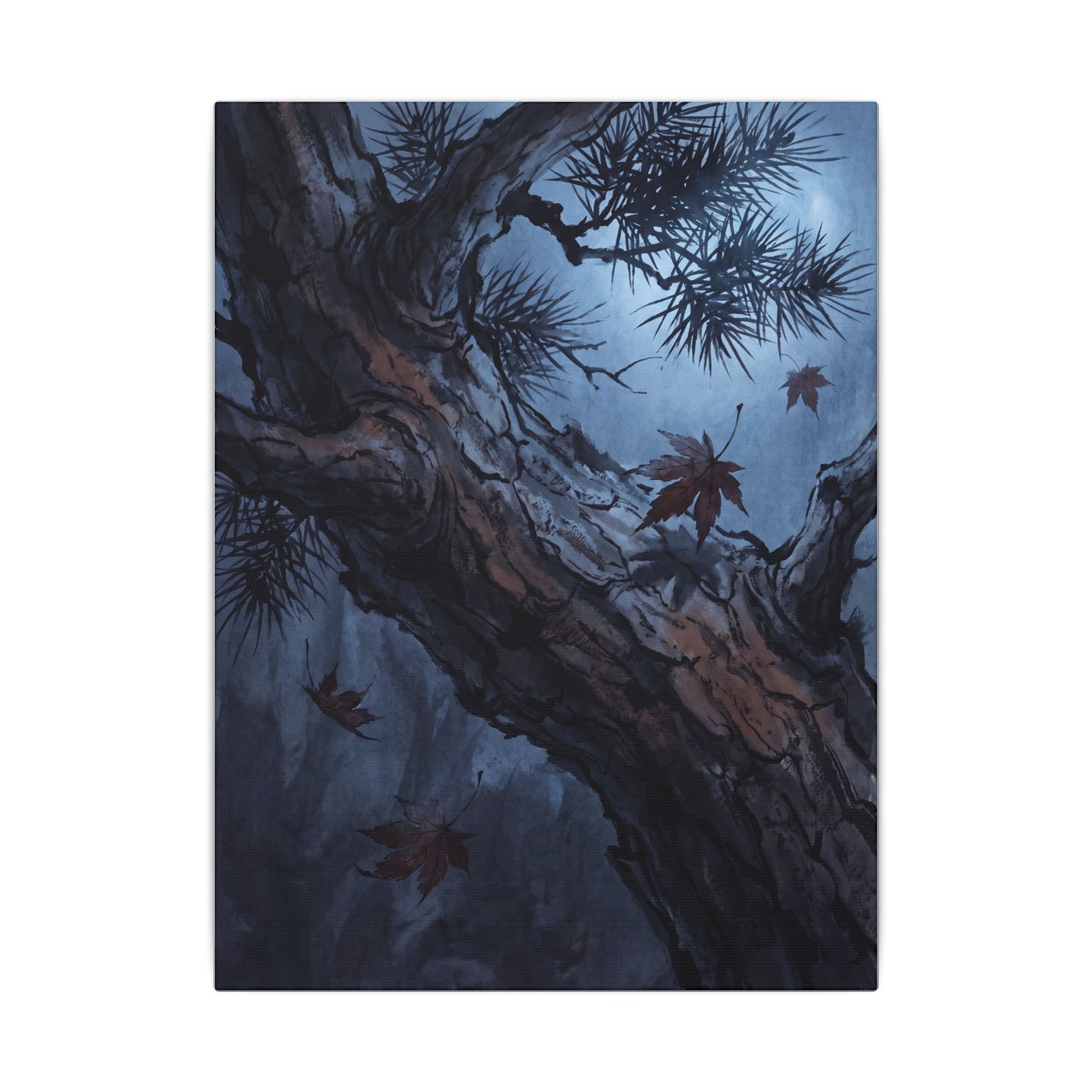 Atmospheric Pine Tree Canvas Art - Shadow Zen Dark Japandi