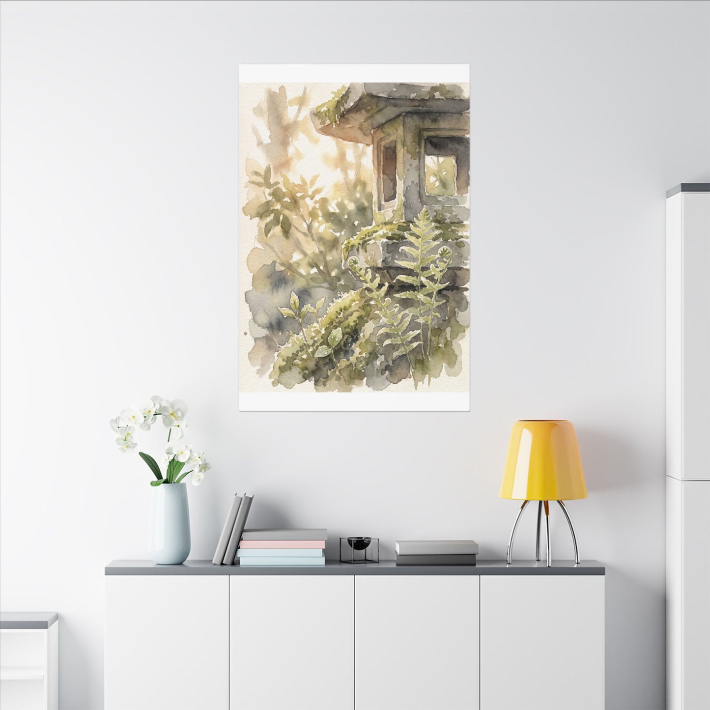 Earthy Stone Lantern Canvas Art - Watercolor Japandi