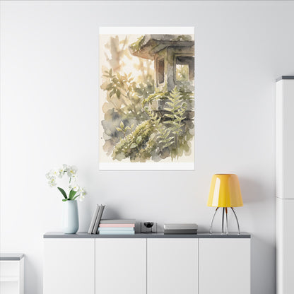Earthy Stone Lantern Canvas Art - Watercolor Japandi