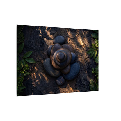 Ma River Stones Canvas Art - Dark Japandi Dark Texture