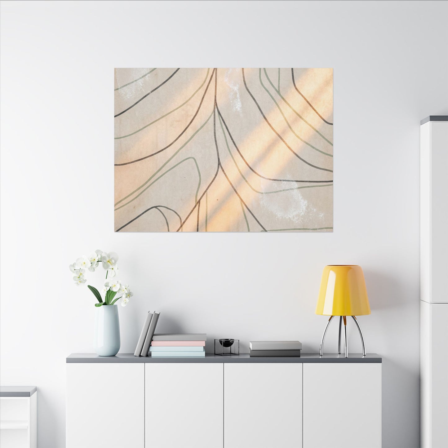 Shoji Screen Minimal Line Canvas Art | Warm Japandi Art