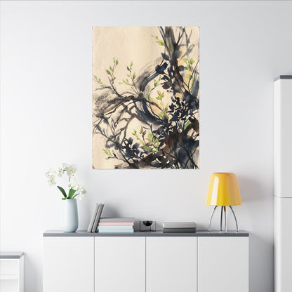 Ma Shadow Play Canvas Art - Dark Japandi Charcoal Ink