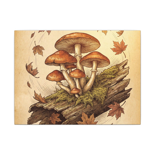 Mono No Aware Wild Mushrooms Canvas Art - Cottagecore Vintage Botanical