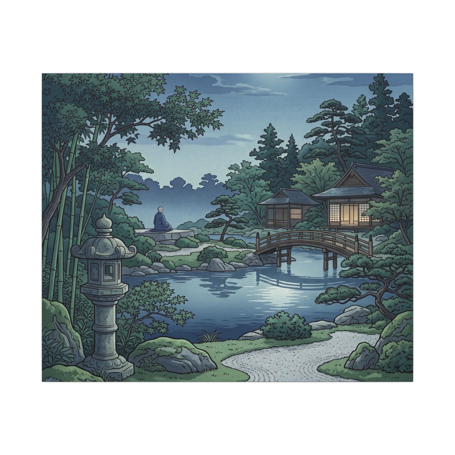 Summer Moonlit Garden Ukiyo E Inspired Canvas Art | Serene Decor