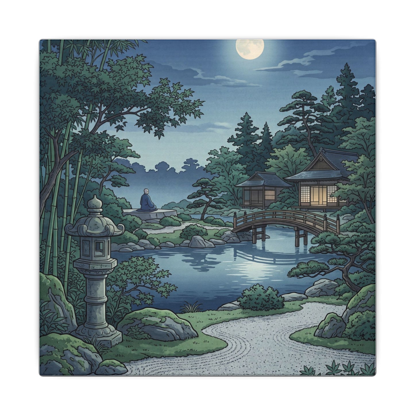 Summer Moonlit Garden Ukiyo E Inspired Canvas Art | Serene Decor