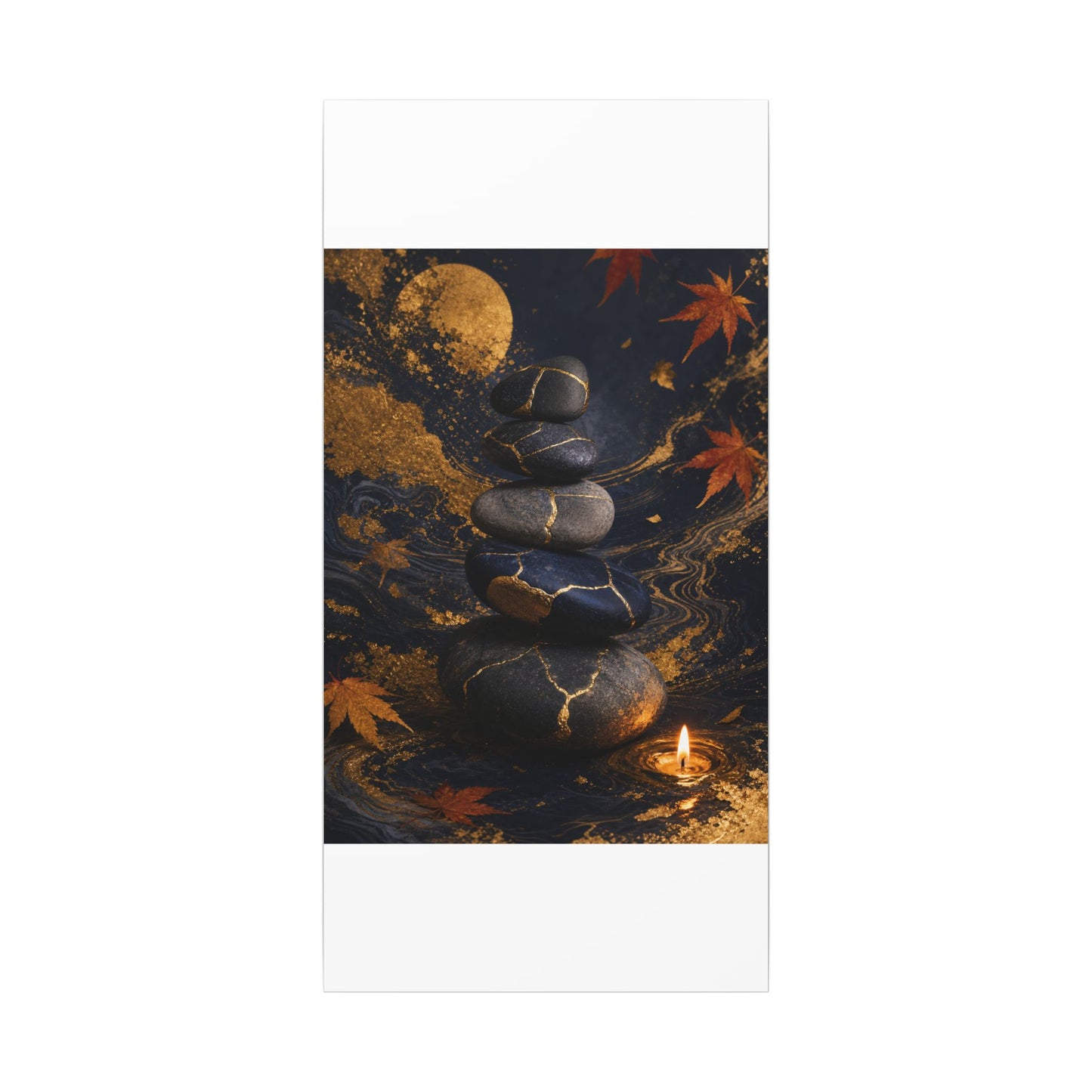 River Stones Autumn Canvas Art | Kintsugi Artful Design