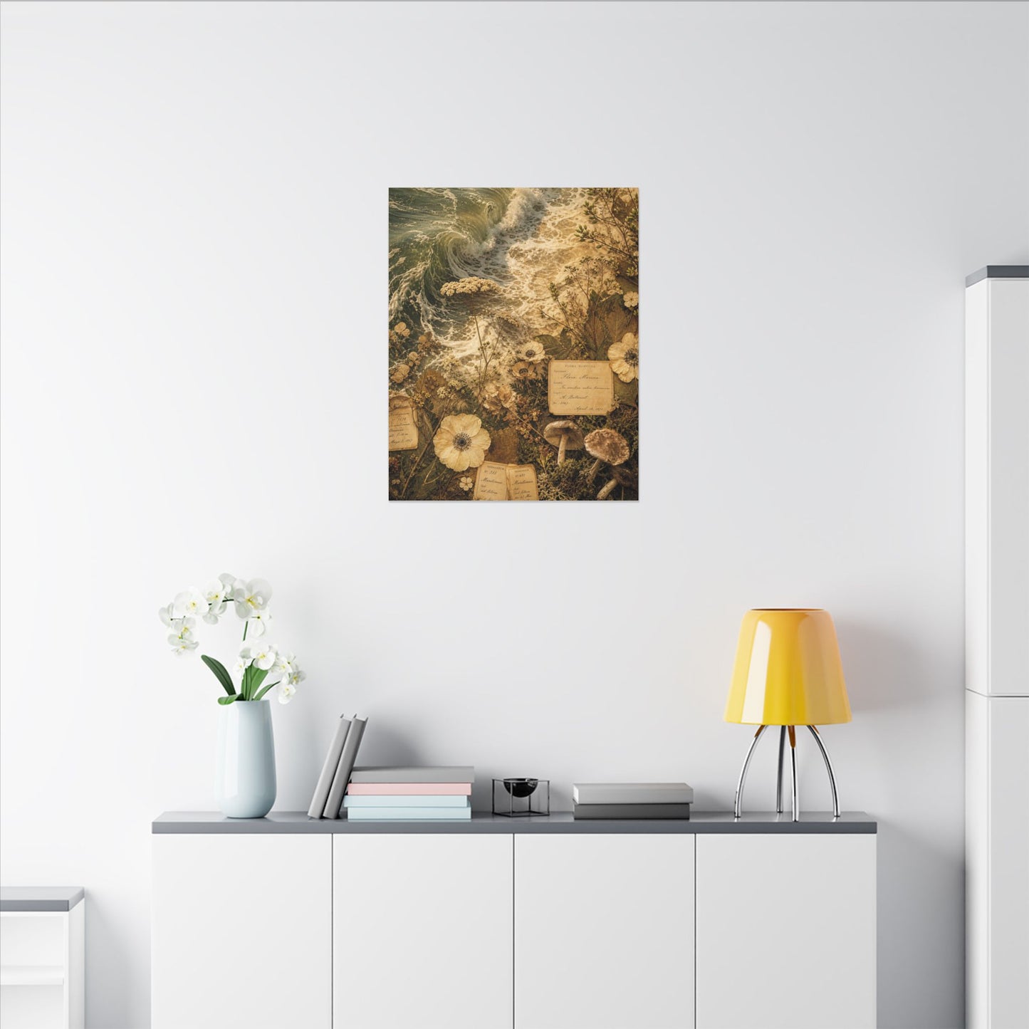 Spring Ocean Wave Herbarium Canvas Art | Nostalgic Decor