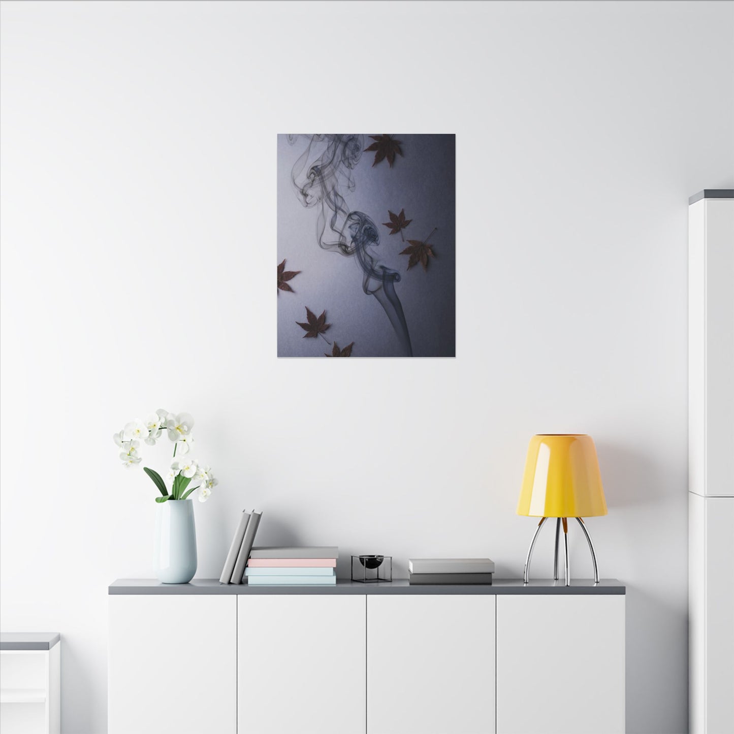 Dark Japandi Incense Smoke in Dawn | Moody Minimal Canvas Art
