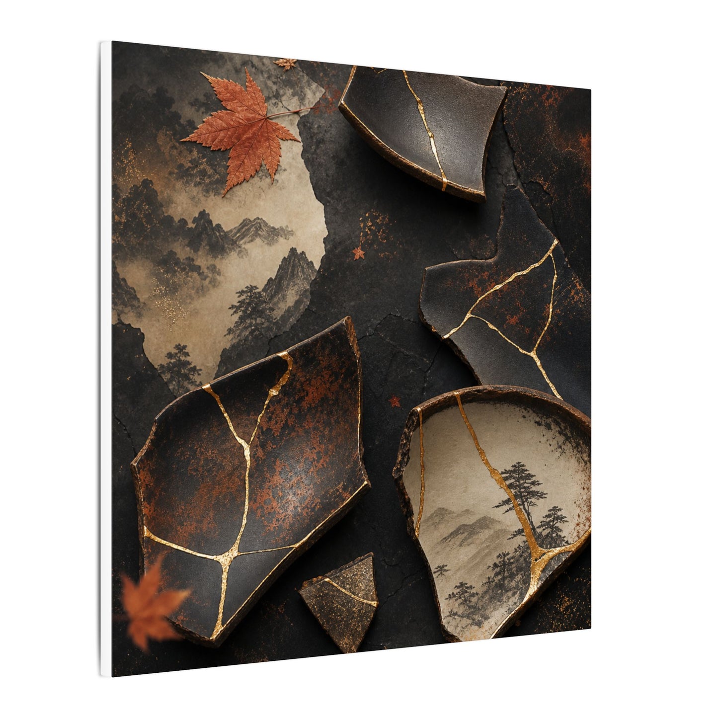 Broken Pottery Gold Vein Canvas Art | Philosophical Kintsugi Art
