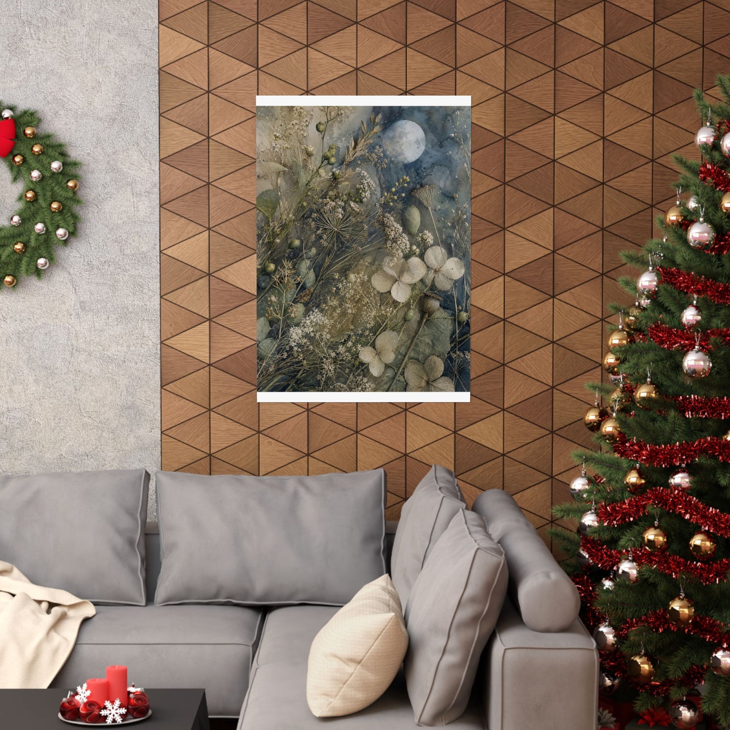 Japandi Dried Flowers in Moonlight | Watercolor Wall Art Print