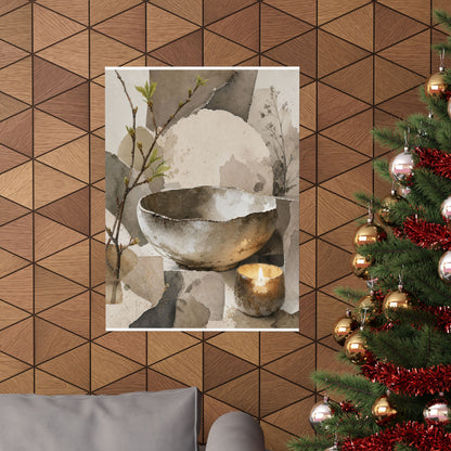 Candlelight Ceramic Bowl Wall Art Print - Japandi Fukinsei