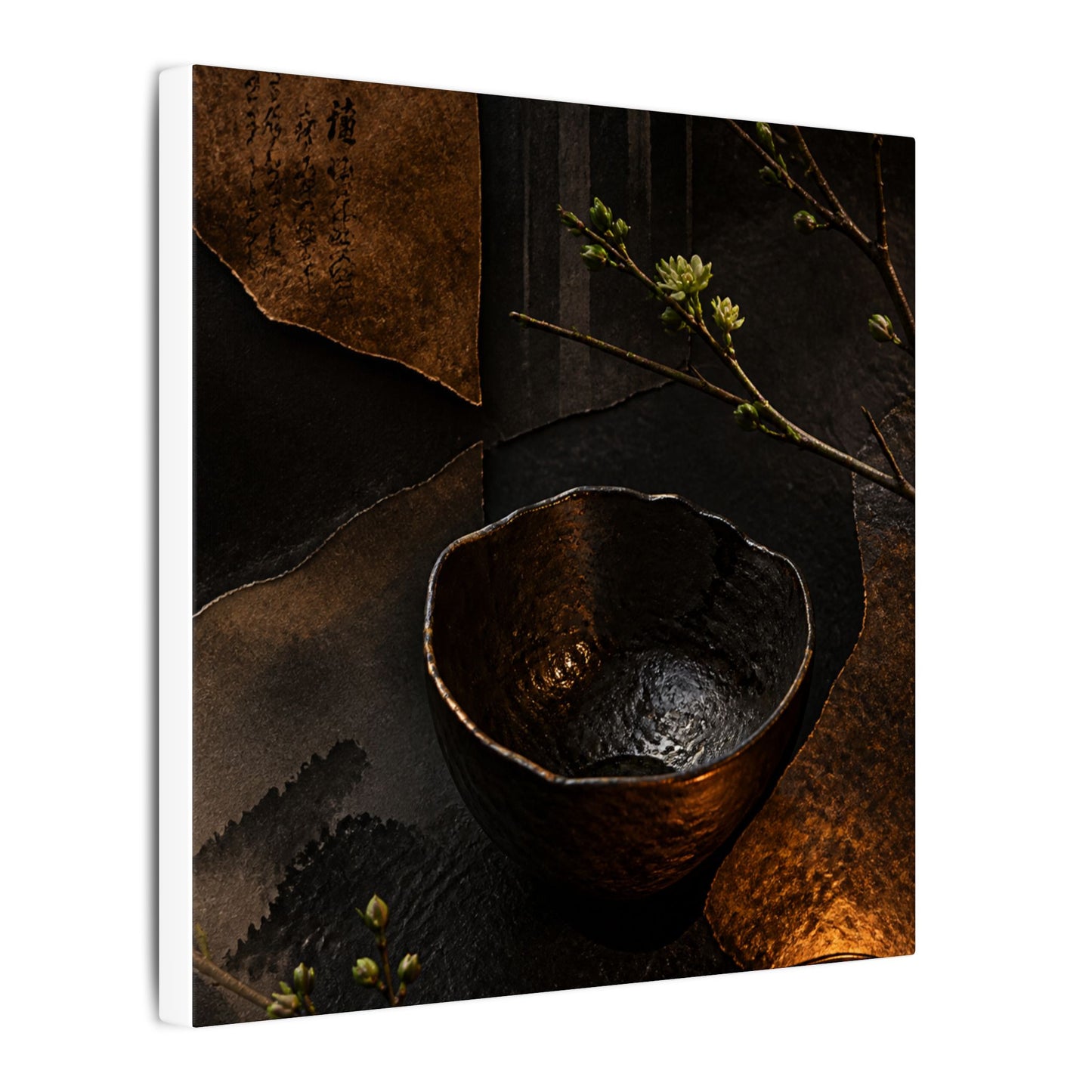 Atmospheric Ceramic Bowl Canvas Art - Shadow Zen Dark Japandi