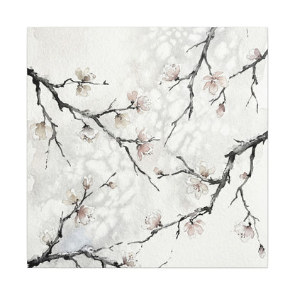 Cherry Blossom Canvas Art | Winter Japandi Watercolor Art