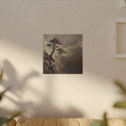 Pine Tree Charcoal Ink Canvas Art | Luxurious Dark Japandi Art