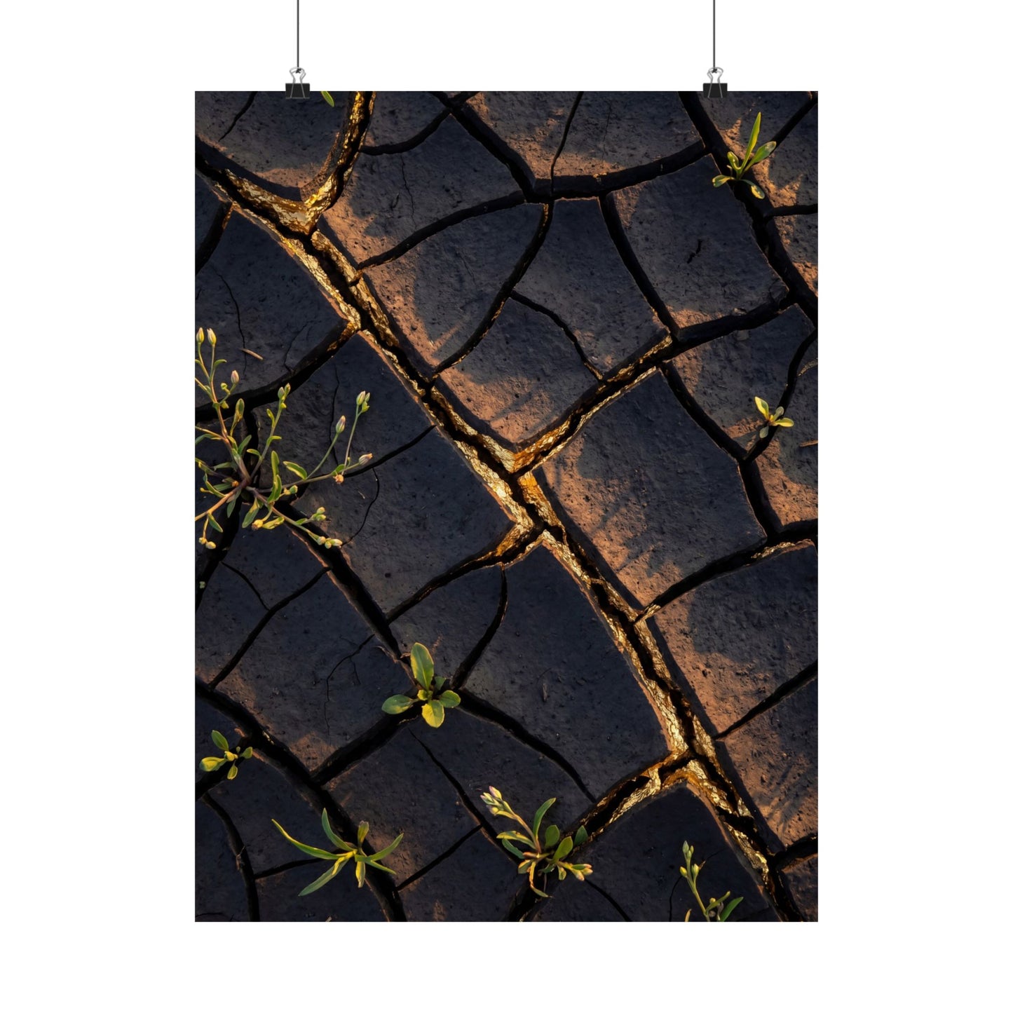 Cracked Earth Gold Vein Wall Art Print | Philosophical Kintsugi Art