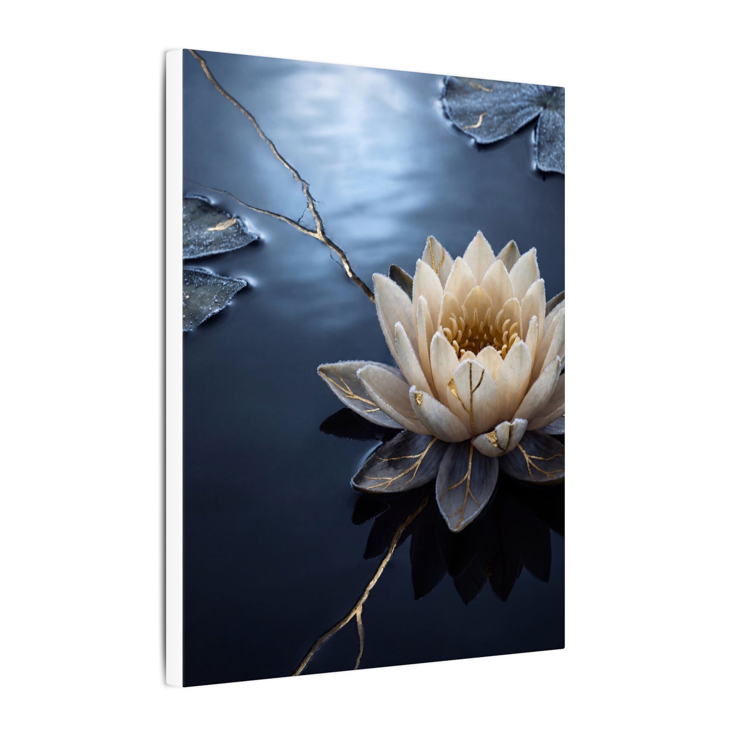 Beautiful Lotus Flower Canvas Art - Gold Vein Kintsugi