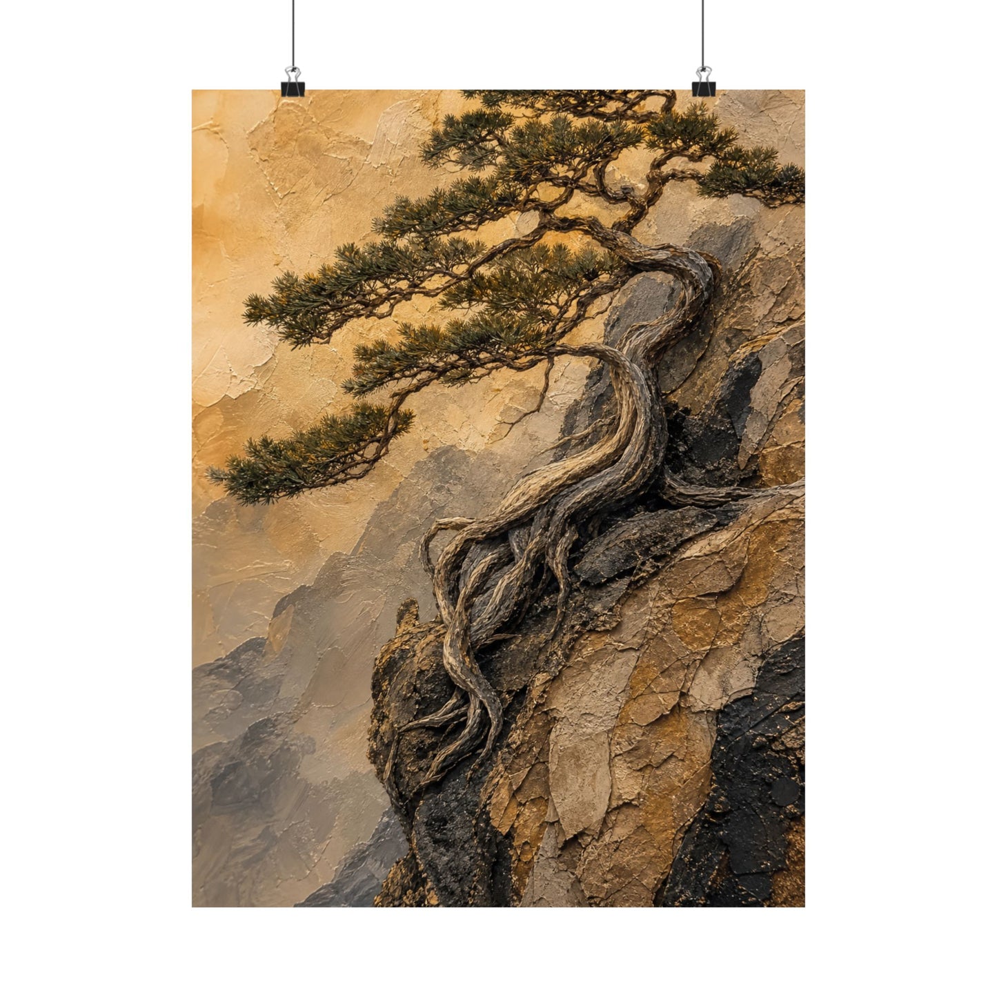 Elegant Pine Tree Wall Art Print - Texture Japandi