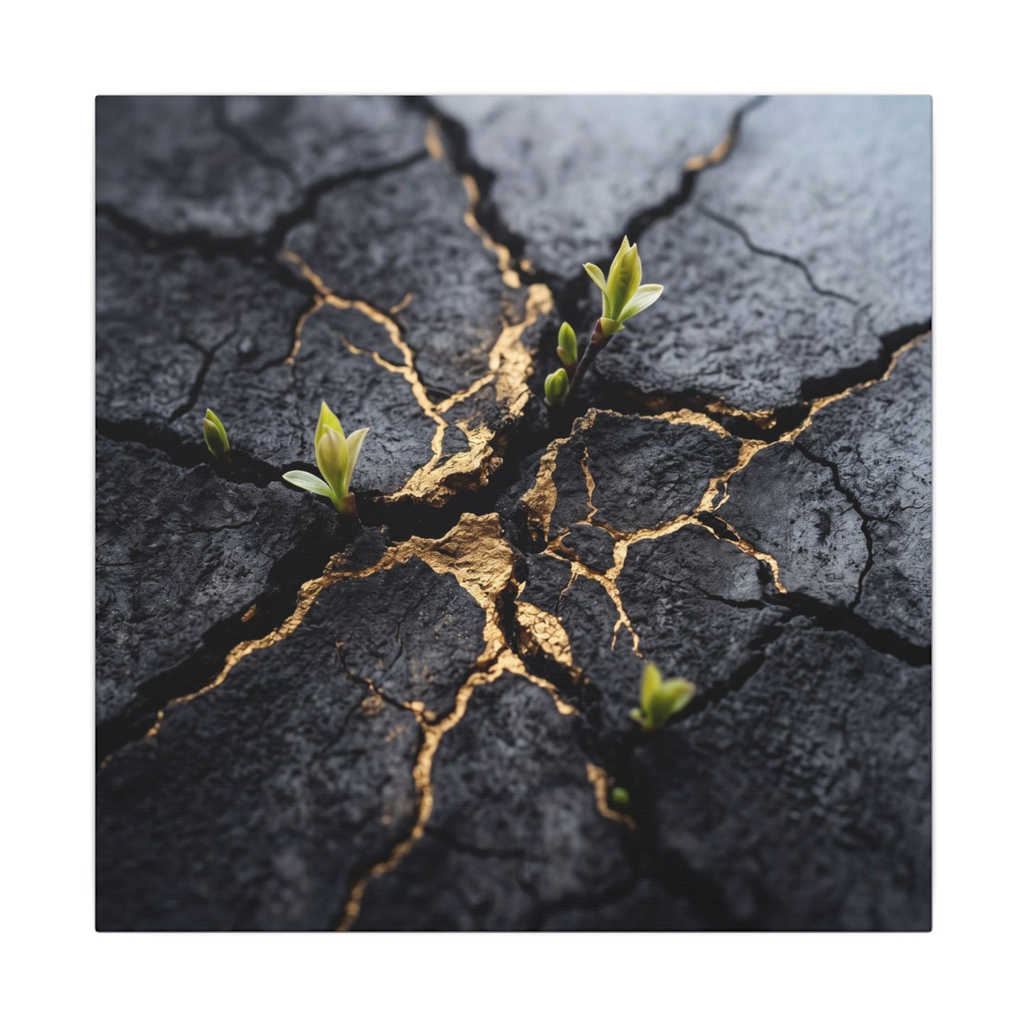 Ma Cracked Earth Canvas Art - Dark Japandi Charcoal Ink
