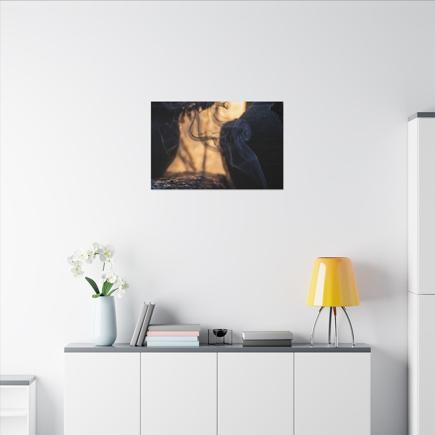 Incense Smoke Canvas Art | Winter Dark Japandi Shadow Zen Art