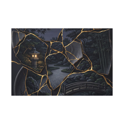 Kintsugi Moonlit Garden in Golden Hour | Gold Repair Canvas Art