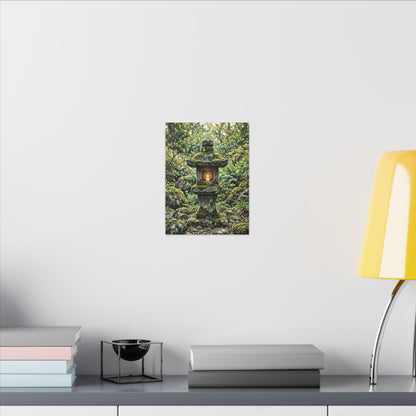 Neutral Stone Lantern Canvas Art - Japanese Pattern Japandi