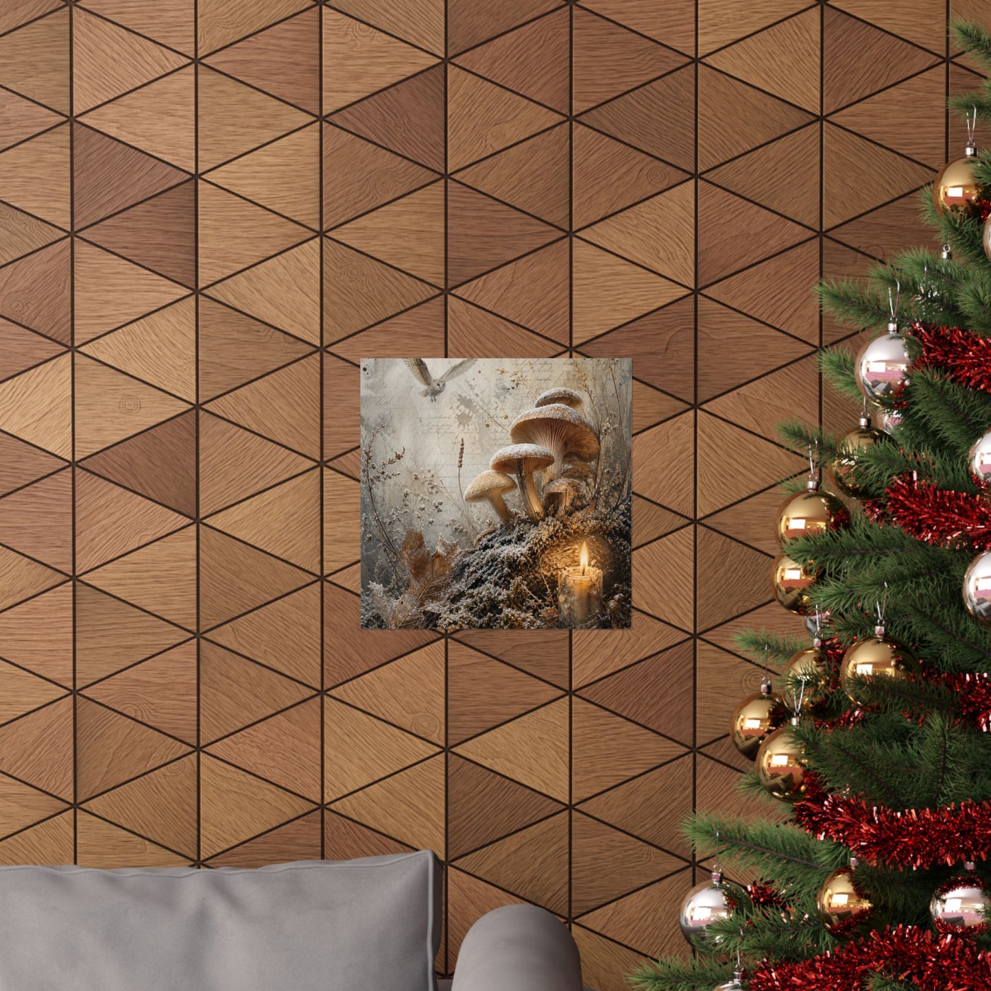 Winter Wild Mushrooms Texture Wall Art Print | Elegant Decor