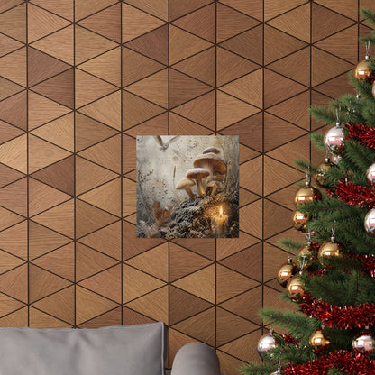Winter Wild Mushrooms Texture Wall Art Print | Elegant Decor