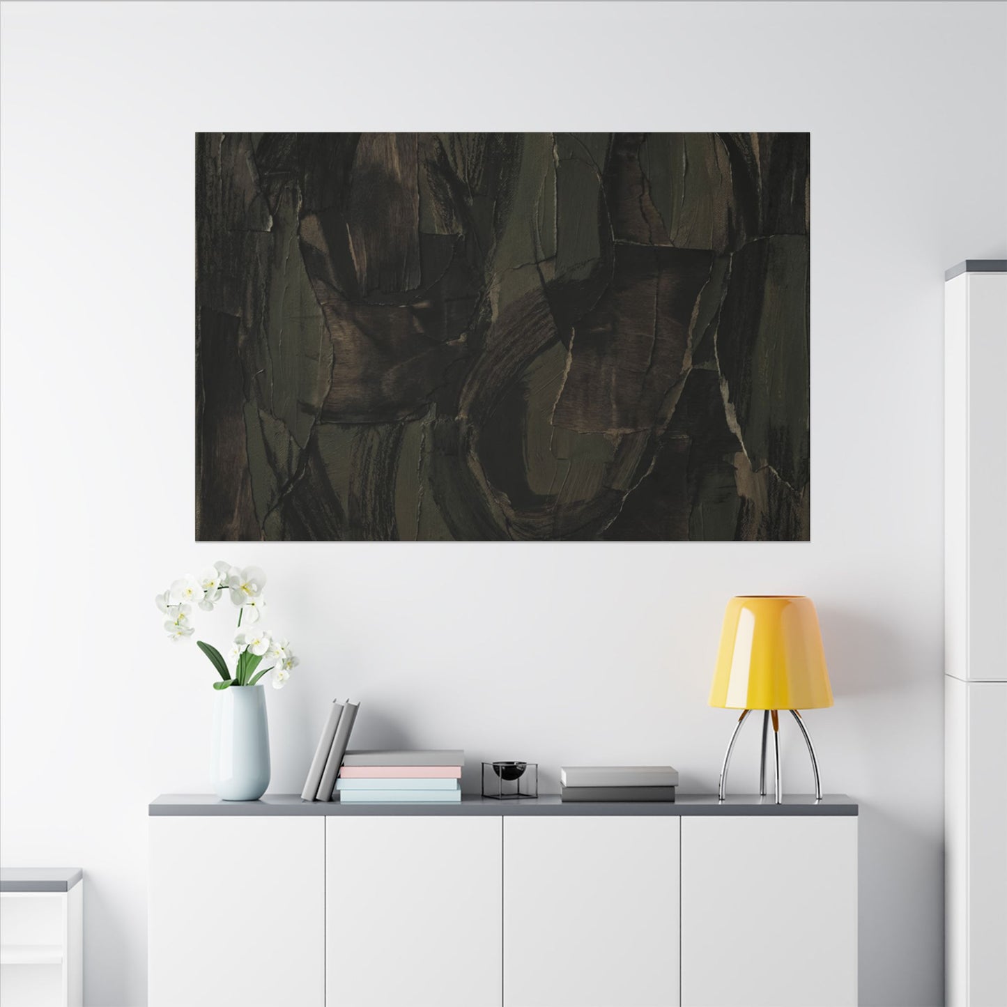 Mixed Media Dark Japandi Textured Canvas Art