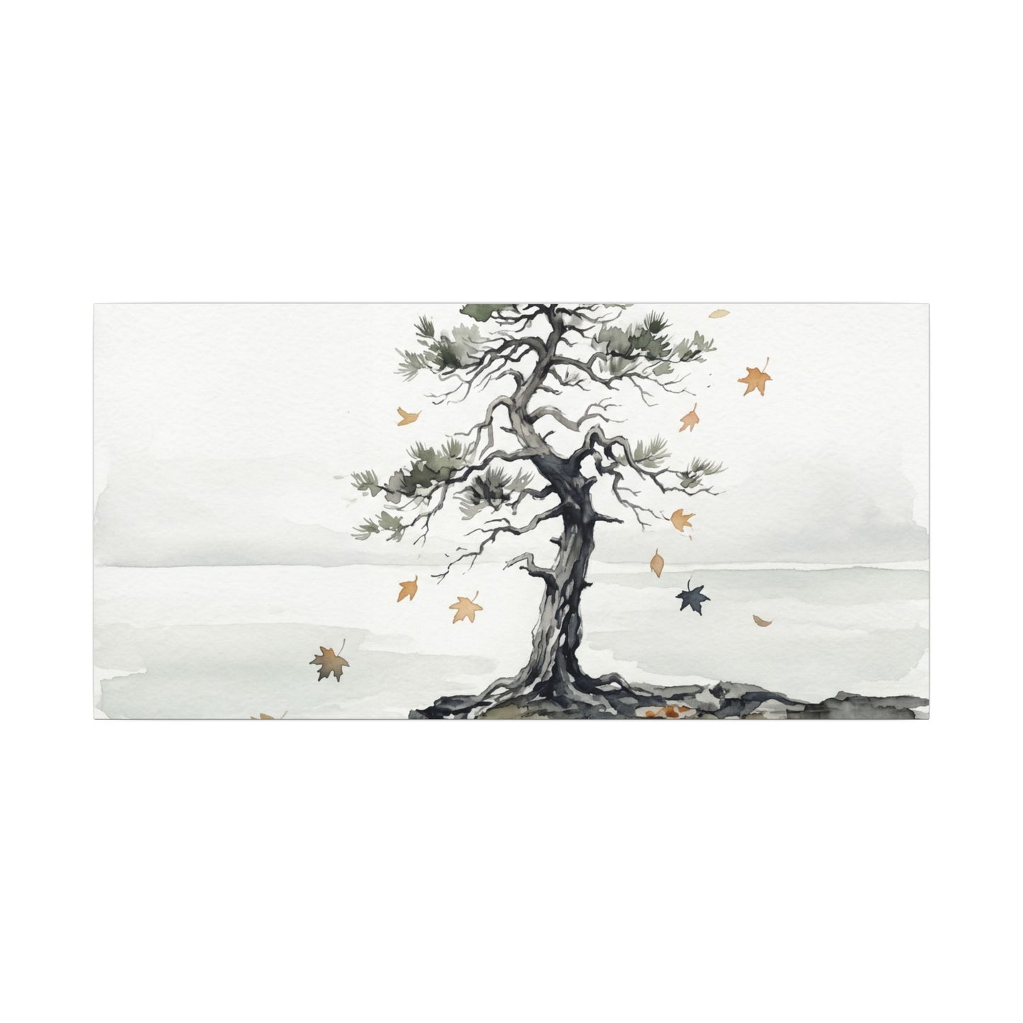 Japandi Pine Tree in Overcast | Watercolor Canvas Art