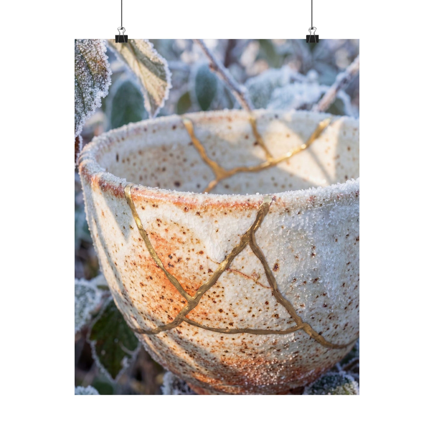 Kintsugi Ceramic Bowl in Dappled | Gold Vein Wall Art Print Art Print