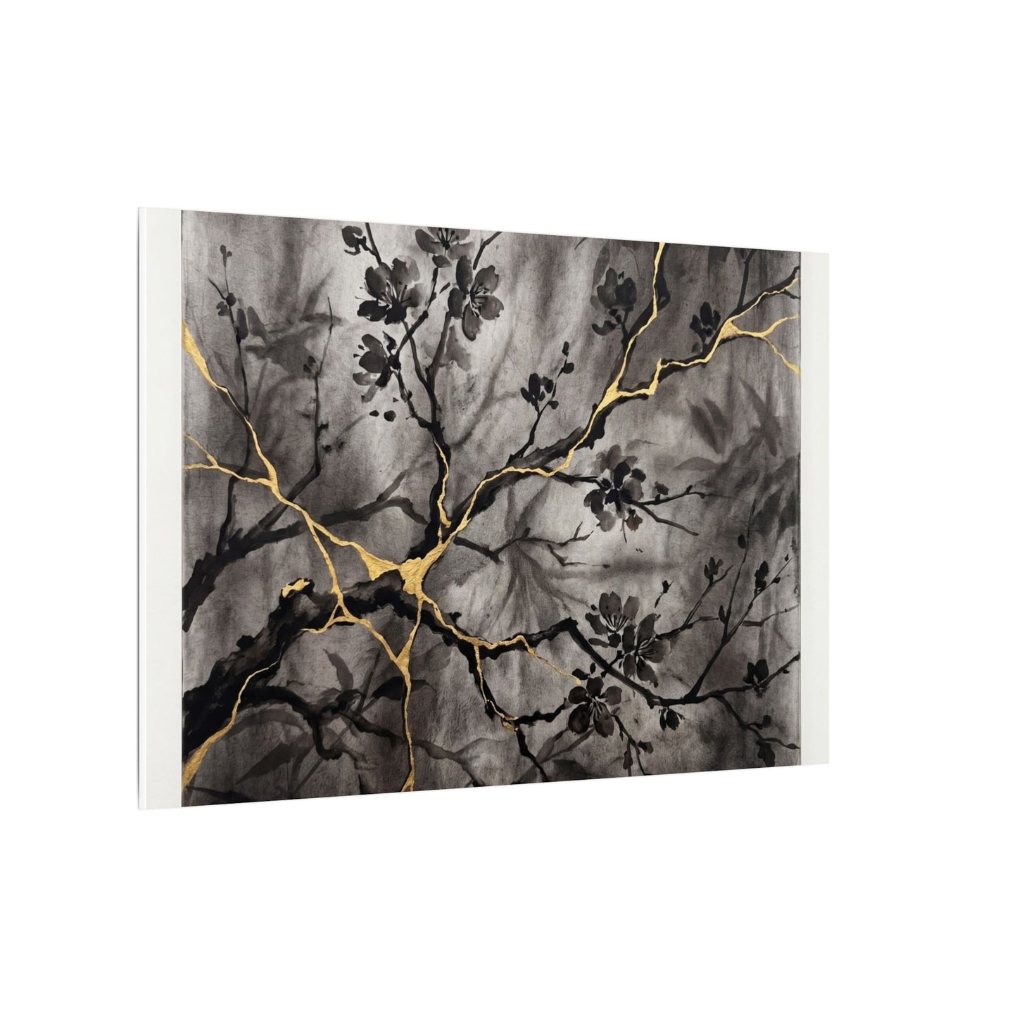 Kanso Cherry Blossom Canvas Art - Kintsugi Crackle Gold