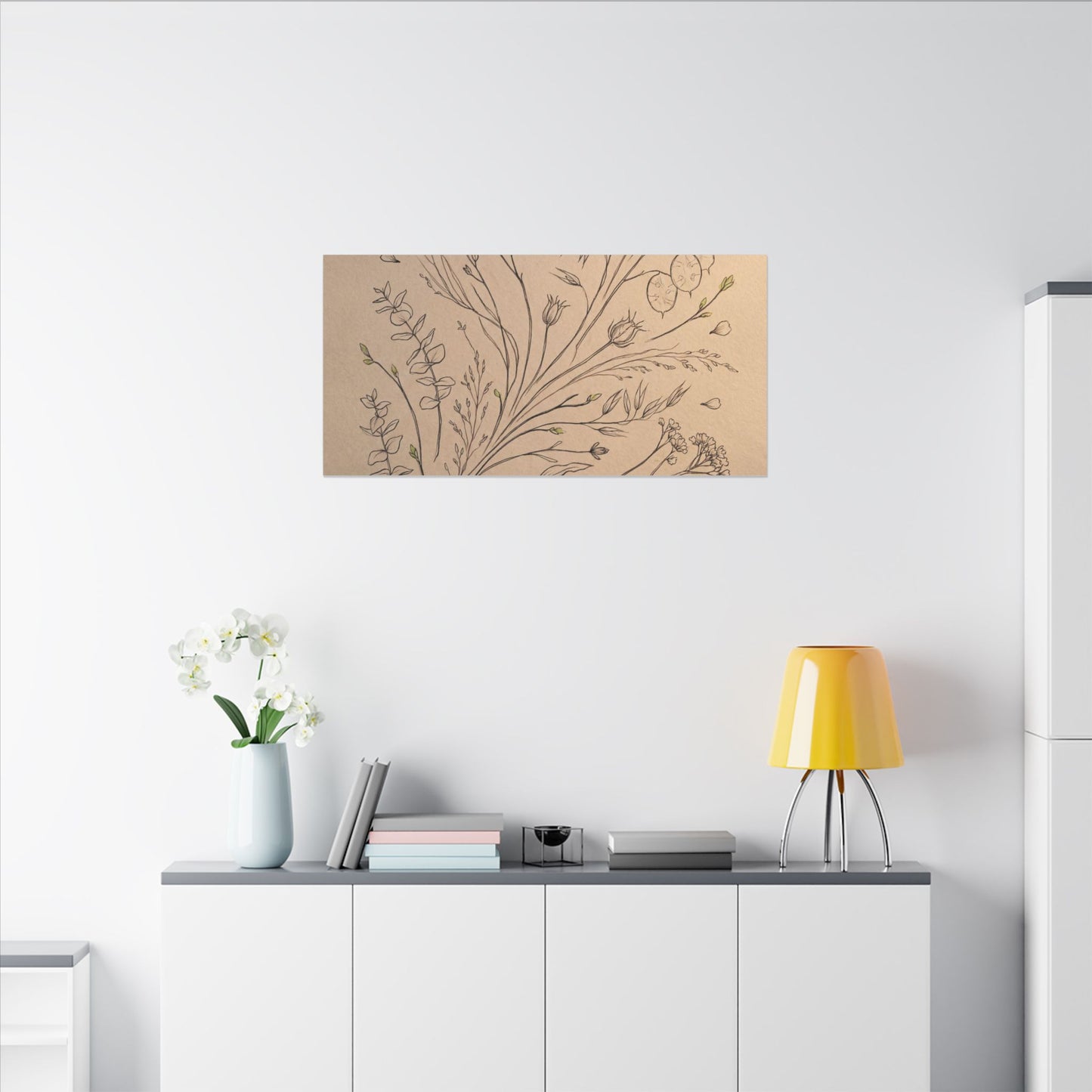Dried Flowers Canvas Art | Spring Japandi Minimal Line Art