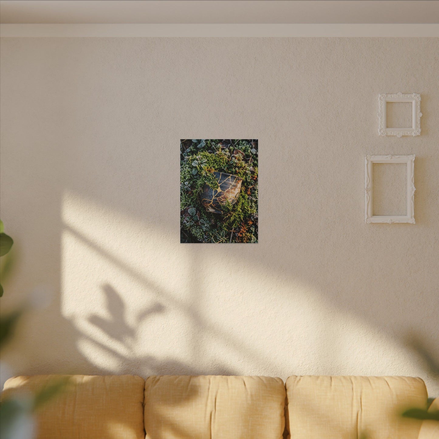 Artful Moss Close Up Canvas Art - Gold Repair Kintsugi