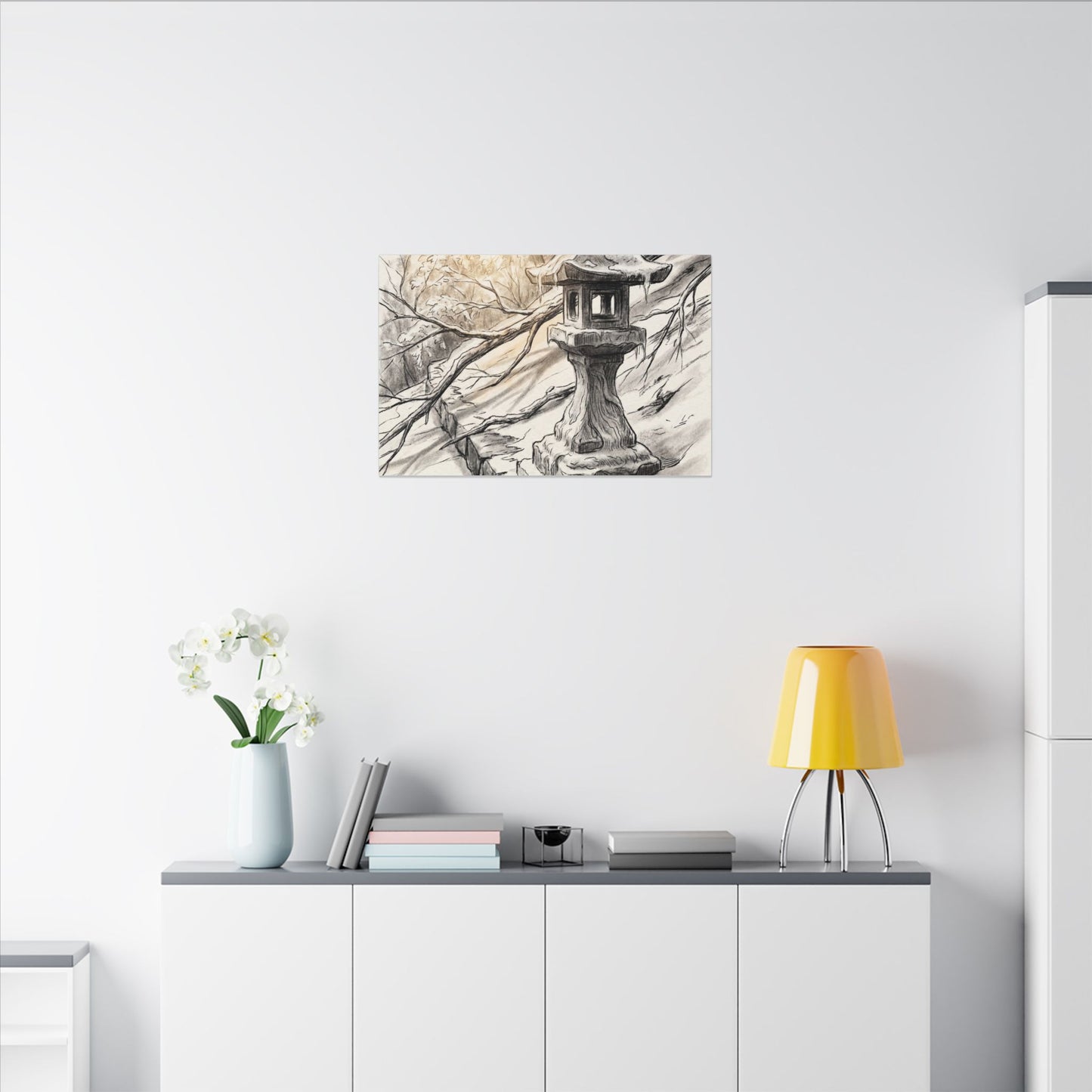 Golden Hour Stone Lantern Canvas Art - Japandi Kanso