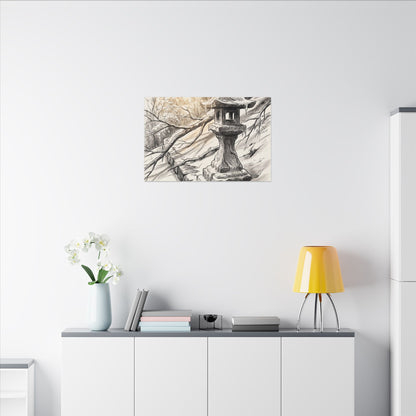 Golden Hour Stone Lantern Canvas Art - Japandi Kanso