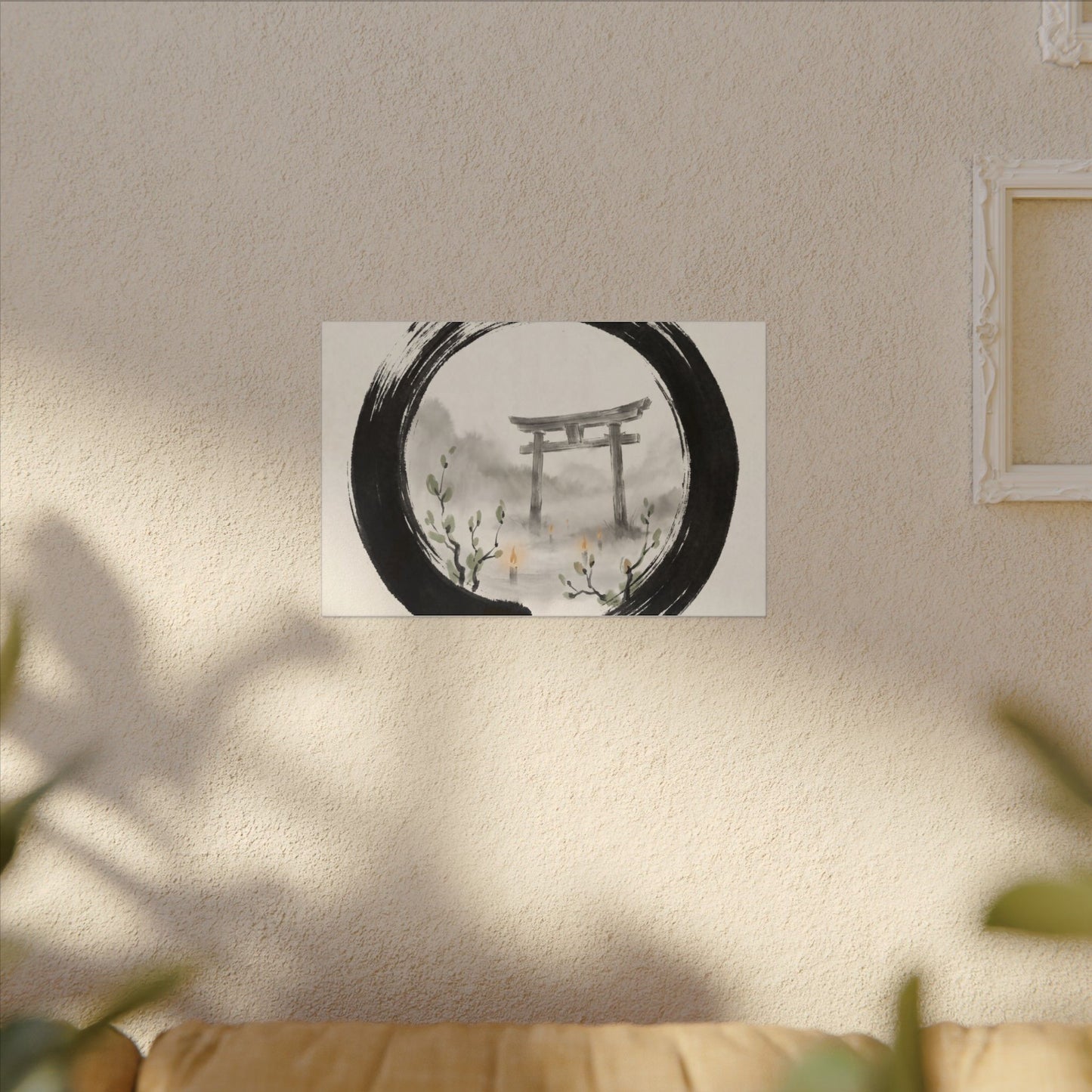Spring Torii Gate Enso Canvas Art | Tranquil Decor