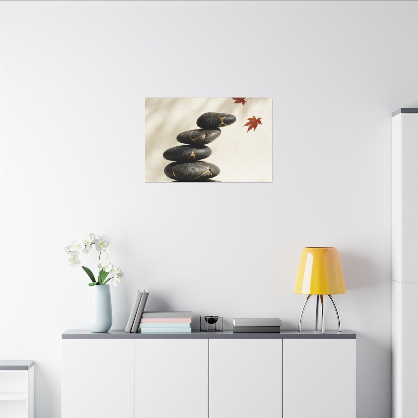 Kintsugi River Stones in Dappled | Crackle Gold Canvas Art