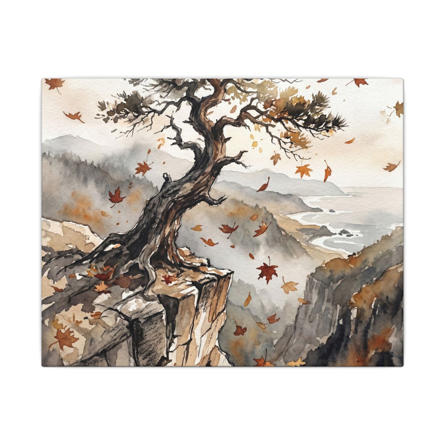 Autumn Pine Tree Watercolor Canvas Art | Warm Decor