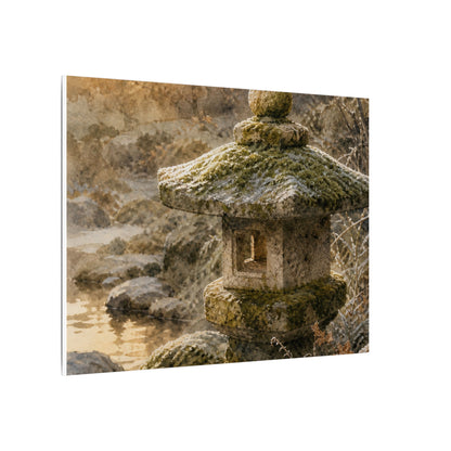 Winter Stone Lantern Watercolor Canvas Art | Earthy Decor