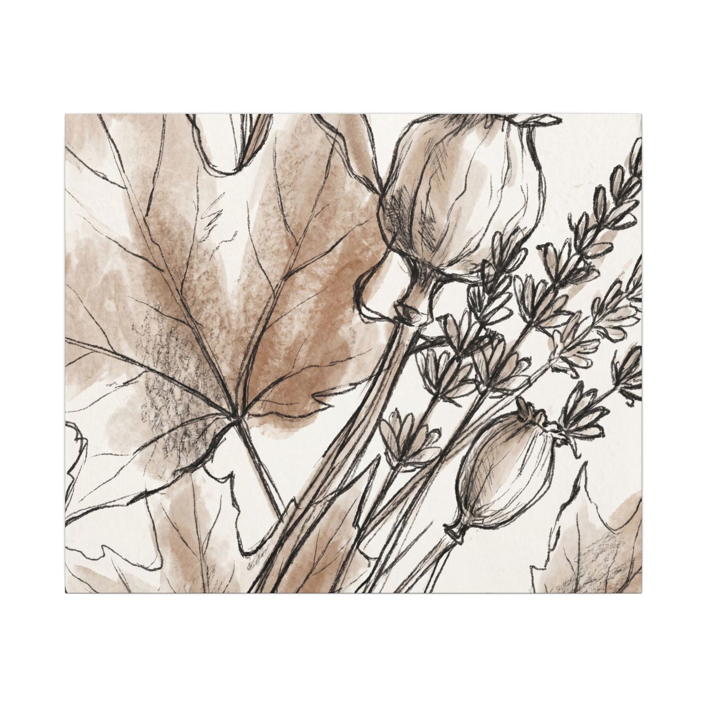 Neutral Dried Flowers Canvas Art - Minimal Line Japandi