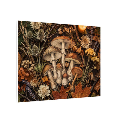 Autumn Dried Flowers Mushroom Illustration Canvas Art | Earthy Decor