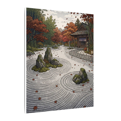 Autumn Rock Garden Ukiyo E Inspired Canvas Art | Peaceful Decor