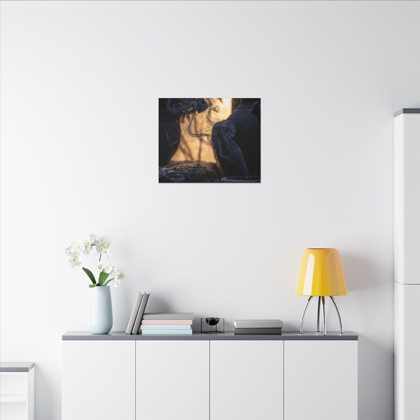 Incense Smoke Canvas Art | Winter Dark Japandi Shadow Zen Art