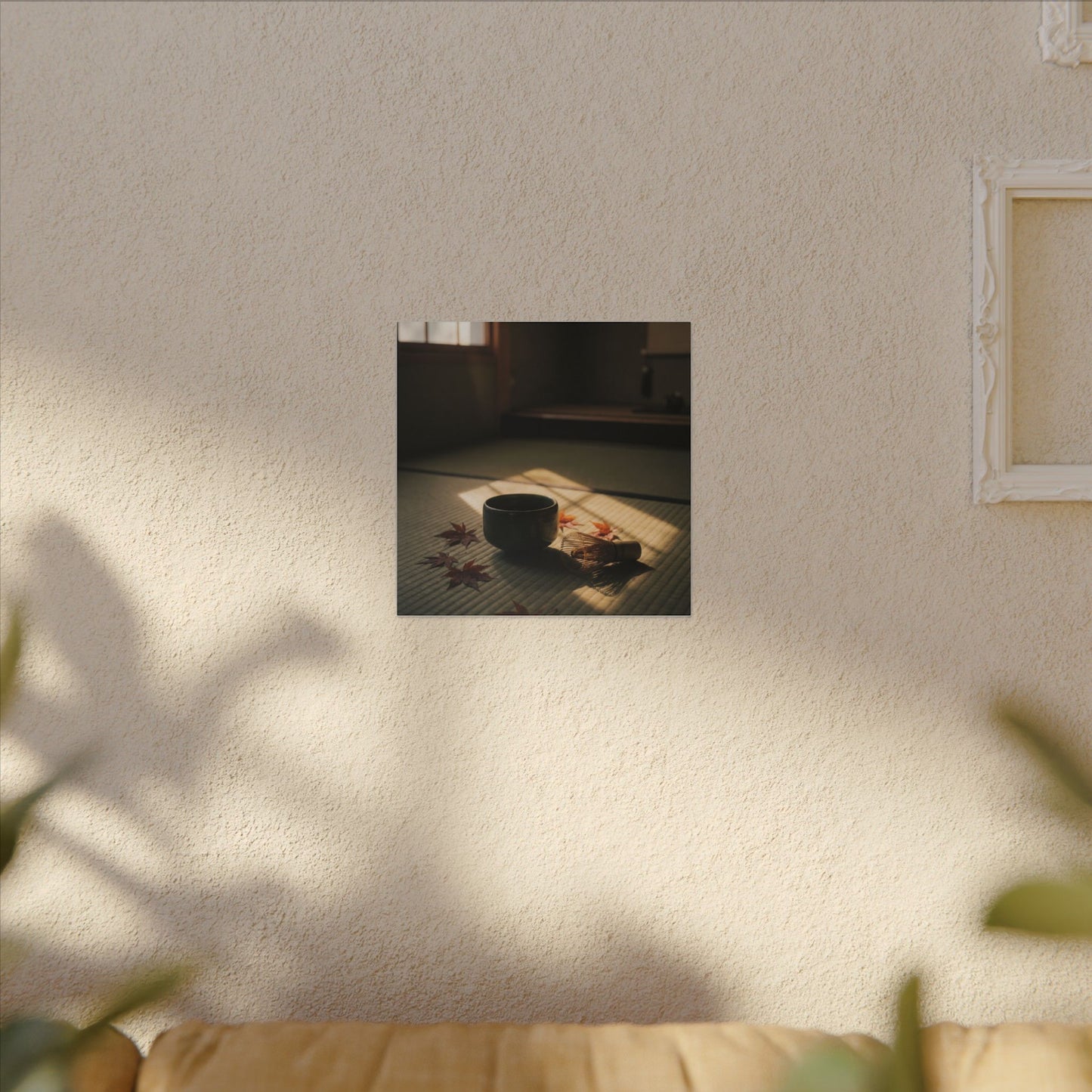 Dark Japandi Tea Ceremony in Golden Hour | Moody Minimal Canvas Art