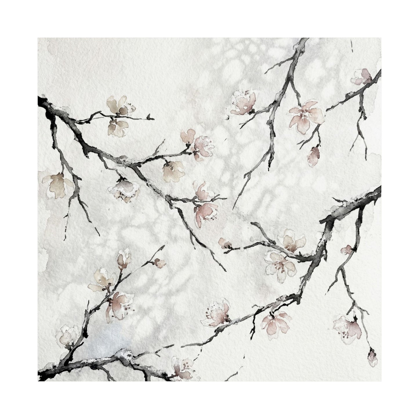 Winter Cherry Blossom Watercolor Wall Art Print | Elegant Decor