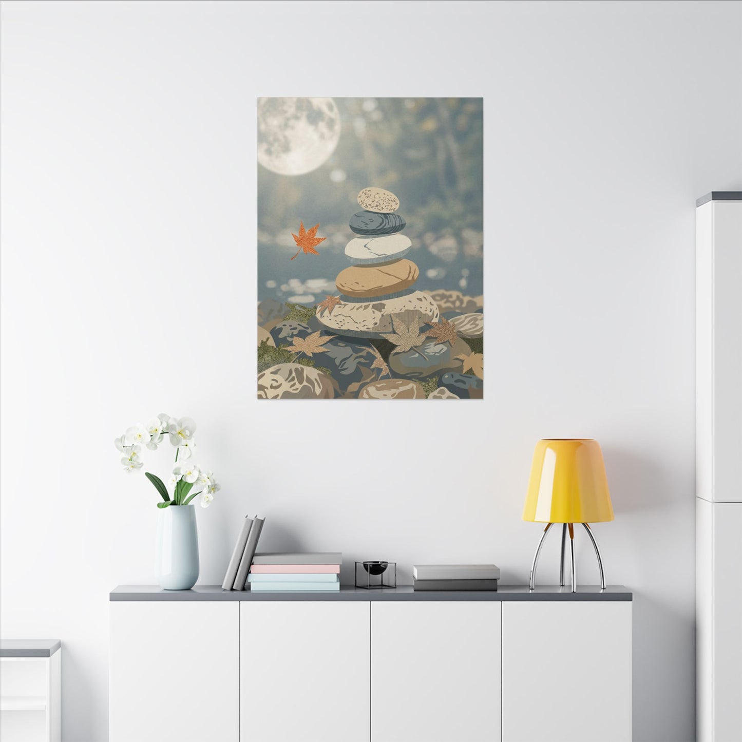 Warm River Stones Canvas Art - Japanese Pattern Japandi