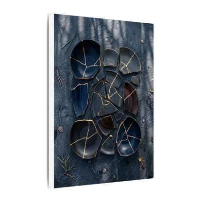 Dark Japandi Broken Pottery in Dappled | Shadow Zen Canvas Art