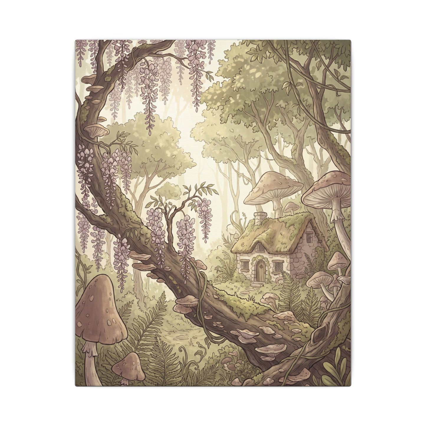 Summer Wisteria Mushroom Illustration Canvas Art | Enchanting Decor