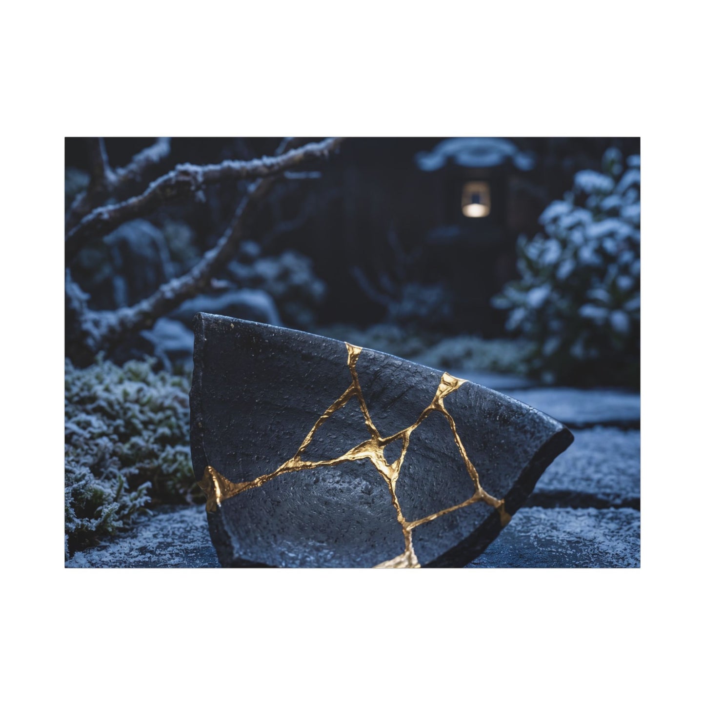 Moonlit Garden Winter Canvas Art | Kintsugi Artful Design