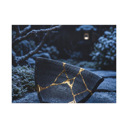 Moonlit Garden Winter Canvas Art | Kintsugi Artful Design